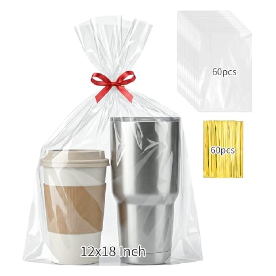 Cellophane Wrap Clear - 60 Bolsas de Celofán para Regalo,